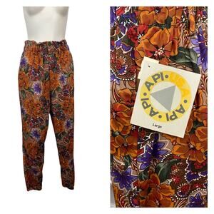 NWT Vintage Floral Pants USA Boho Hippie Orange Psychedelic XS/S -